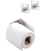 Paslanmaz Çelik Set Yapışkanlı Tuvalet Kağıtlığı ve 2 Adet Banyo Askısı - ANINDA KOLAY MONTAJ