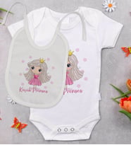BK Kids Küçük Prenses Tasarımlı Bebek Body Zıbın ve Mama Önlüğü Hediye Seti - Model 1