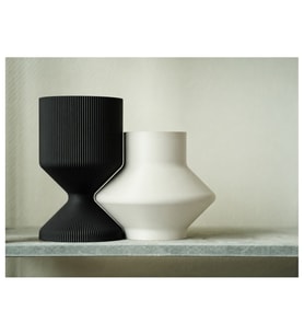 Alvera 3D Baskı Modern Dekoratif Ikili Vazo Seti - Minimalist Çizgili Çiçek Vazosu-Siyah-Beyaz
