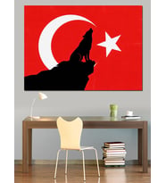 Kurt Ve Türk Bayrağı Silüeti Dekoratif Kanvas - Mdf Ahşap Tablo