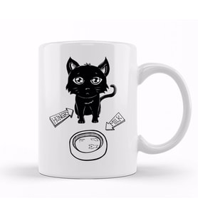Cute & Funny Hungry Cat Kitty Waiting for Milk Kupa Bardak Porselen
