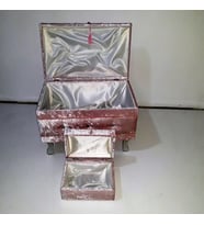 Çeyiz 18148 SANDIK Kapitone Model 3 lü PEMBE Kadifemsi Kumaş İçi Tela El Yapım