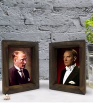 Bk Gift Atatürk Tasarımlı Dekoratif 2'li Doğal Masif Ahşap Çerçeve 15x20cm-3 (Beyaz)