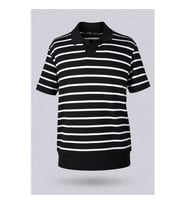 Trender 4045 Yakalı Çizgli Siyah - Beyaz Erkek T-Shirt 26YL71L58055