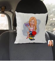 BK Gift Kişiye Özel Kadın Öğrenci Karikatürlü Kare Araç Koltuk Yastığı-1