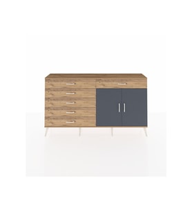 Arges Konsol Tek Raflı 6 Çekmeceli 2 Kapaklı 176x30x99 Çam-Antrasit/Çam