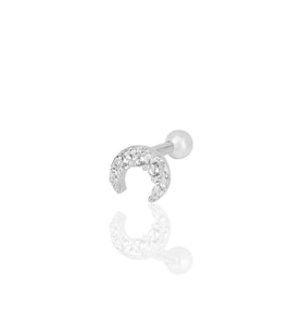 Gümüş rodyumlu zirkon taşlı hilal modeli Tragus helix Piercing küpe SGTL12203RODAJ