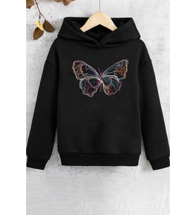 Çocuk Butterfly Baskılı Sweatshirt (Siyah)