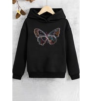Çocuk Butterfly Baskılı Sweatshirt (Siyah)