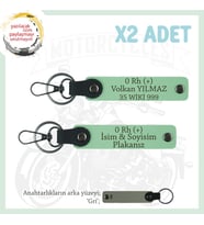 Efsane Motorculara Özel İsim Plaka ve  0 Rh (+) Kan Grubu Yazılı Hediye x2 Set Anahtarlık, Yeşil-Gr (Çok Renkli)
