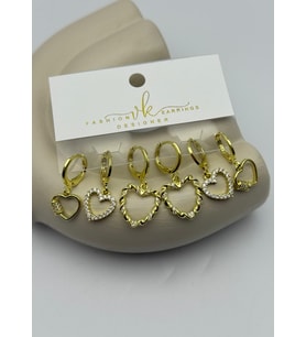 Vip Gold Taşlı Kalp Sallantılı 6'lı Küpe - 26vipkp59