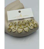 Vip Gold Taşlı Kalp Sallantılı 6'lı Küpe - 26vipkp59