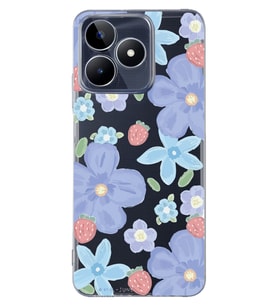 Realme C53 Uyumlu Çiçek ve Çilek Desenli Şeffaf Telefon Kılıfı