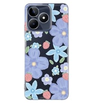 Realme C53 Uyumlu Çiçek ve Çilek Desenli Şeffaf Telefon Kılıfı