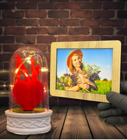 Kişiye Özel Ahşap Fotoğraf Çerçeveli Led Işıklı Fanus Hediyesi (Model 3)