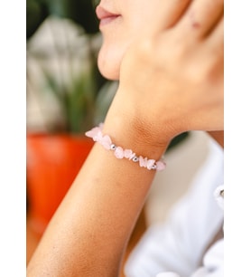 925 AYAR GÜMÜŞ PEMBE KUVARS TAŞLI BİLEKLİK