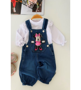 3 Boyutlu Mnn Aplikeli Kot Salopetli Kız Bebek 2’li Takım - Lacivert