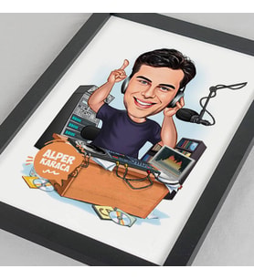 Kişiye Özel Radyo Programcısı Erkek Karikatürlü Resim Çerçevesi