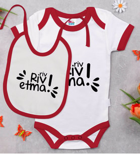 BK Kids Riv Riv Etma Tasarımlı Kırmızı Bebek Body Zıbın ve Mama Önlüğü Hediye Seti-1