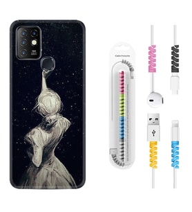 INFINIX Hot 8 9 10 11S Hot 10 Play 10T Kılıf Kablo Koruma Spiral Silikon Star Woman 1332
