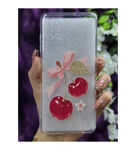 Samsung Galaxy A51 Uyumlu Kiraz ve Kurdele Desenli Şeffaf Telefon Kılıfı