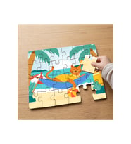 Tatilde Sevimli Sarı Kedi Tasarımlı 24 Parça Ahşap Çocuk Puzzle