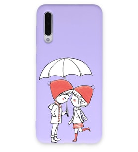 Samsung Galaxy A30s Uyumlu Lansman Kılıf Aşk Tasarımlı İçi Kadife Kapak-Lila (Şeffaf)