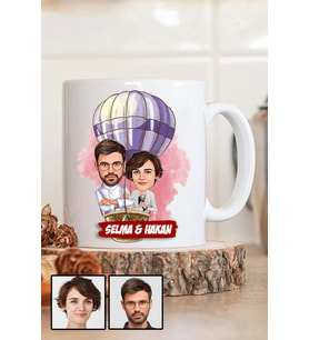 Eşe Hediye Uçan Balon Temalı Karikatürlü Beyaz Kupa Bardak