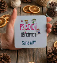 Kişiye Özel Psikoloji Öğretmeni Bardak Altlığı Öğretmenler Günü Hediyesi (Beyaz)