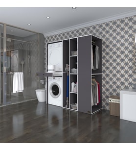 Kenzlife çamaşır-kurutma makinesi dolabı ve giysi dolabı çekmeceli attar sağ gri 187*160*60  banyo (Beyaz)