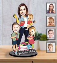 Kişiye Özel Anneler Günü Anne ve Çocukları Karikatürlü Biblo Model-1