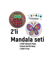 2'li Mandala Boyama Seti- Okul-aile Etkinliği-2 Ham Mdf Plaka, 6 Renk Boya,2 Fırça Model-24