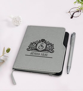 BK Gift Kişiye Özel İsimli Gri Termo Deri Defter Kalem Seti-13