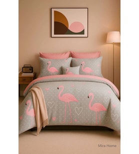 Çift Kişilik Pamuklu Nevresim Takımı Flamingo Love