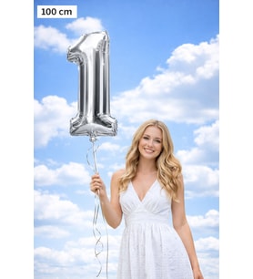 Silver 1 Rakamı 100 cm Helyum Balon – Parlak Gümüş Folyo Dev Balon