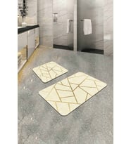 Krem Geometrik Desen Banyo Halısı Klozet Paspas Seti BS337