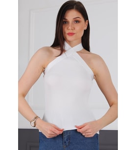 Dewberry Kadın %100 Polyester Krop Bluz Beyaz Z2004 Ceket Altı Kombin, Hafta Sonu Kombini, Seyahat Gardırobu