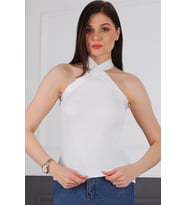 Dewberry Kadın %100 Polyester Krop Bluz Beyaz Z2004 Ceket Altı Kombin, Hafta Sonu Kombini, Seyahat Gardırobu
