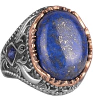Gerçek Doğal Taş Yüzük - 925 Ayar Gümüş El Yapımı Yüzük (Lapis Lazuli)