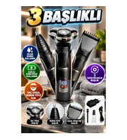 3 Başlıklı Profesyonel Şarjlı Islak ve Kuru Kullanıma Uygun Saç Sakal ve Burun Tüyü Tıraş Makinesi