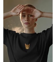 Kadın Bengal Kedisi Baskılı Oversize Tişört – Minimal Bengal Cat Tasarım