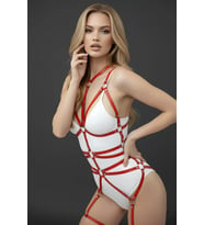 Mulvxbrf Brf02 Kırmızı Harness Takım Deri Metal Halka Detaylı Vücut - Brf121 (Mulvix)
