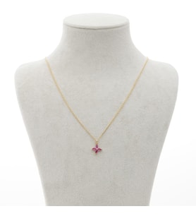 Gold Pembe Çiçek Gümüş Kolye