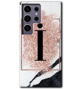 Galaxy S24 Ultra Kılıf HD Desen Baskılı Kılıf - Pembe Mermer Desenli İ Harfi