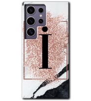 Galaxy S24 Ultra Kılıf HD Desen Baskılı Kılıf - Pembe Mermer Desenli İ Harfi