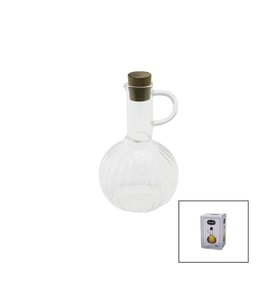 MİNİ CAM YAĞDANLIK ÇİZGİLİ DESEN 300ML AHŞAP BAMBU MANTAR TIPA (5343)