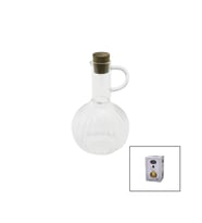 MİNİ CAM YAĞDANLIK ÇİZGİLİ DESEN 300ML AHŞAP BAMBU MANTAR TIPA (5343)