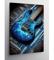Kanvas Tablo Mavi Elektro Gitar