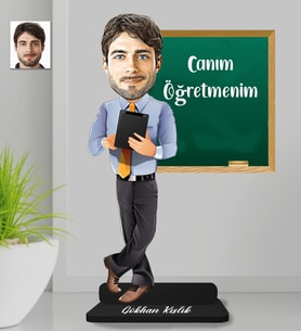 Öğretmenler Gününe Özel Hediye -Kişiye Özel Öğretmen Erkek Ahşap Biblo-1