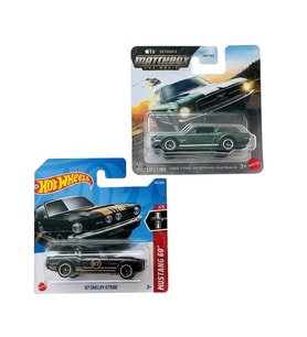 2 Araç Set - Hot Wheels '67 Shelby GT500 & Matchbox 2025 Aston 1968 Ford Mustang Fastback - Siyah - Yeşil